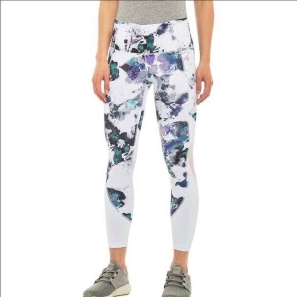 APANA Floral Print Yoga Pants-Leggings w/Side Pockets & Mesh Detail Size Small